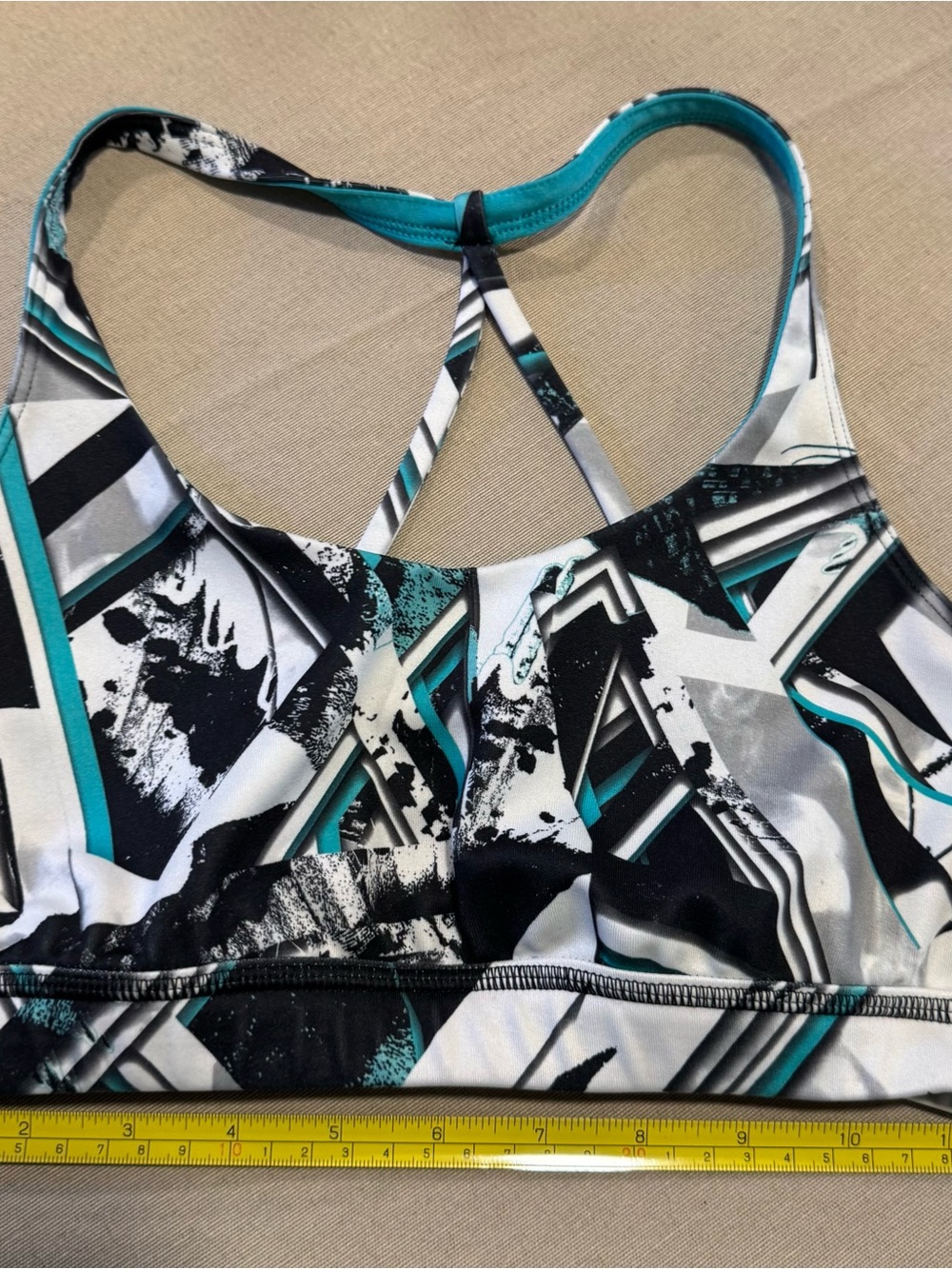 Reebok Teal Black White Abstract Strappy Sports Bra